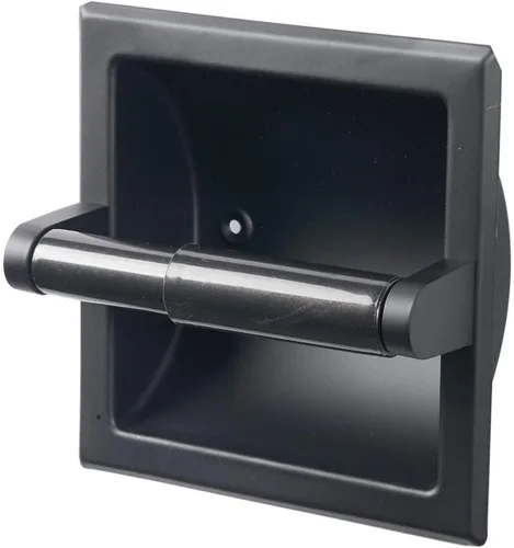 Moderno juego de toalleros de papel higiénico empotrables de color negro mate, soporte de pared de metal duradero para ahorrar espacio, diseño de