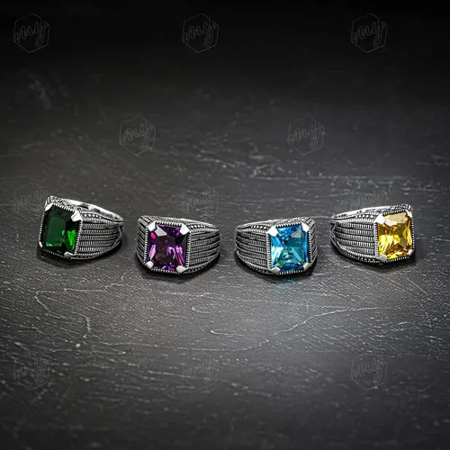 Miniatura 4 de Anillo de plata de ley 925 con piedra de amatista para hombre