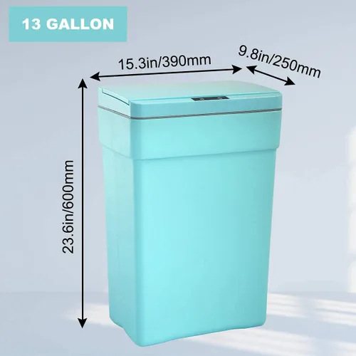 Miniatura 7 de Basurero automático de 50 litros/13.2 galones para cocina, sin contacto, de alta capacidad, resistente a las manchas, con tapa (1, azul)