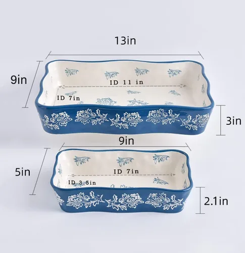 Miniatura 7 de Cacerola para horno Sartén para lasaña 2 piezas Plato para hornear Plato de cazuela Platos para hornear para horno Juego de platos para hornear Azul