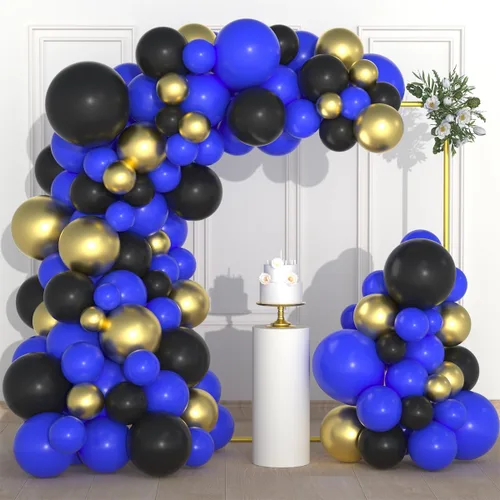 Kit de arco de guirnalda de globos azules y negros dorados, globos azul real y negro dorado para hombres, 30º 40º videojuego, cumpleaños, boda,