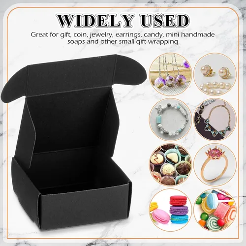 Miniatura 4 de Yinkin 200 piezas de cajas de regalo pequeñas de papel kraft a granel de 5,5 cm x 5,5 cm x 2,5 cm, cajas de cartón con tapa para adornos, aretes