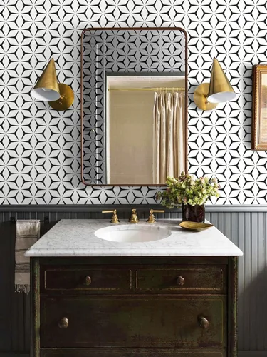 Miniatura 4 de Heroad Papel de Pared para Despegar y Pegar Papel Pintado Moderno en Negro y Blanco Papel de Contacto Boho Geométrico para Gabinetes y Cajones Papel
