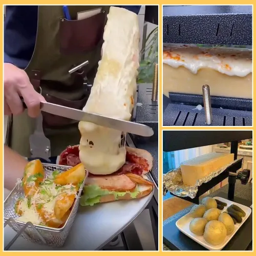 Miniatura 3 de YUEWO Raclette - Máquina de raclette eléctrica comercial para máquina de raclette suiza, calentador de fusión Demi para media rueda de queso nacho