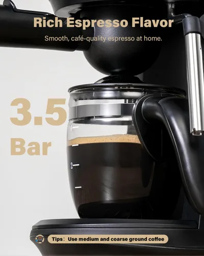 Miniatura 2 de SHARDOR Máquina de café expreso de 3.5 bares, cafetera compacta de 4 tazas con espumador de leche, máquina de capuchino de precalentamiento de 800 W