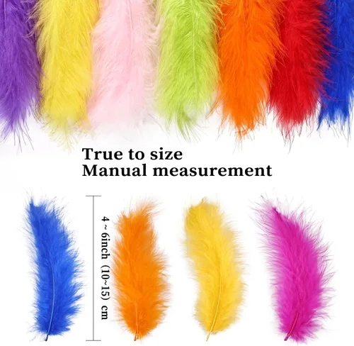 Miniatura 2 de FeelfunFeather 100 plumas coloridas a granel de 4 a 6 pulgadas, plumas de marabú de pavo de color natural esponjoso para manualidades, manualidades