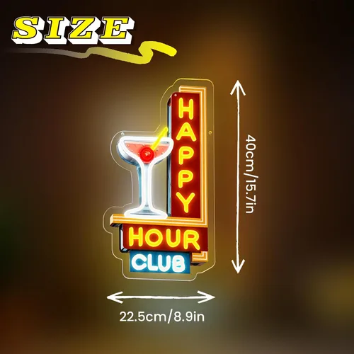 Miniatura 2 de Letreros de neón de hora feliz atenuables LED retro para bar, club, pub, fiesta, letrero de neón con alimentación USB para cueva de hombres, regalos