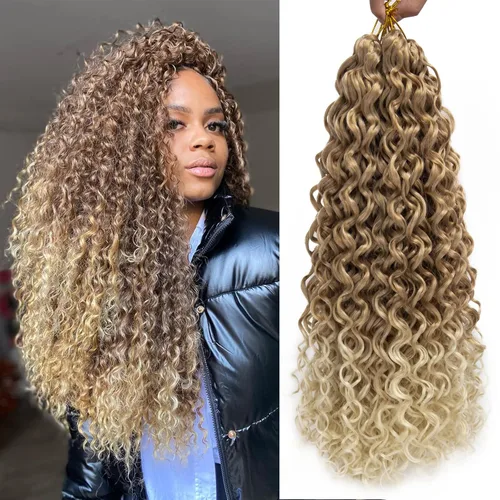 Miniatura 54 de QRHSUKA - Mechones rizados con ganchillo GoGo, cabello ondulado con ganchillo de agua para mujeres, sintético gris, trenzado bohemio, trenza de onda