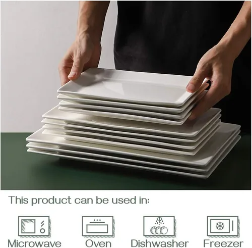 Miniatura 5 de DOWAN Juego de 4 platos rectangulares de 9.7 pulgadas, platos de restaurante para fiestas, bodas y entretenimiento, platos rectangulares blancos