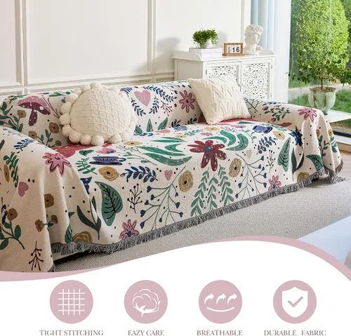 Miniatura 6 de VANJOROY Cobija fina bohemia, 100% algodón tejido a mano sudoccidental con decoración floral de granja reversible, cobija para todas las estaciones