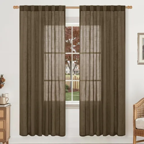 Miniatura 82 de LAMIT Cortinas de lino beige de 30 pulgadas de largo para ventanas pequeñas, cortinas semitransparentes filtrantes de luz, pestaña trasera