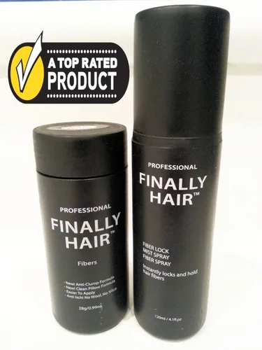 Fibras de cabello Finally Hair en botella, 4.1 onzas Frasco con pulverizador para fijar fibras del cabello, Caoba