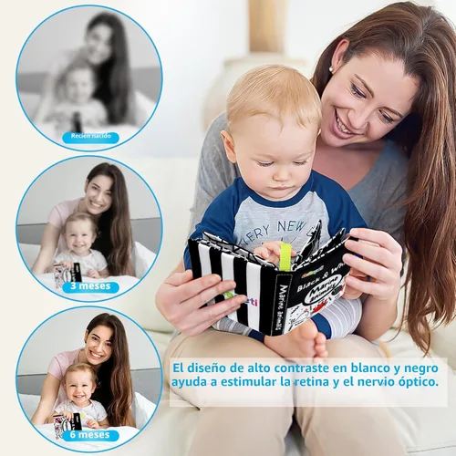 Miniatura 3 de Dr.Rapeti Libros de tela suave para bebés, libros de baño, paquete de 6 para bebés, niños pequeños, de alto contraste, blanco y negro, arrugado