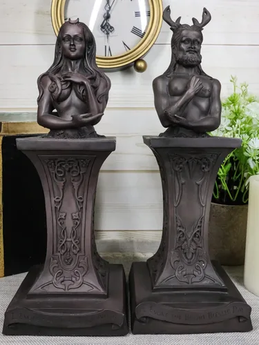 Miniatura 2 de Ebros Neopaganismo Wicca Estatua de deidad primaria con la luna creciente femenina Triple Diosa Bustos en pedestal Figura Wicca Decoración del hogar