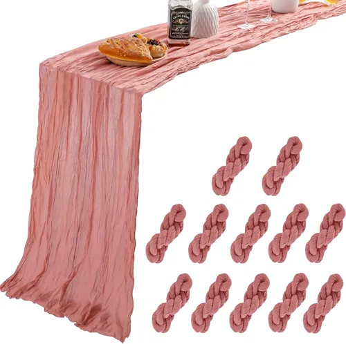 Paquete de 12 manteles de gasa con rosa de cedro polvoriento, de 10 pies, para decoración de boda (35 x 120 pulgadas)