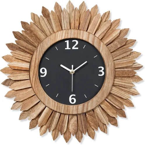 Miniatura 13 de Honiway Reloj de pared a pilas de 12 pulgadas, de madera rústica, bohemio, con diseño sunburst, reloj de pared decorativo silencioso sin tictac