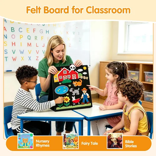 Miniatura 3 de AKAYOK Tablero de fieltro – Tableros de franela de doble cara para aprendizaje preescolar, narración interactiva y juego Tablero de letras