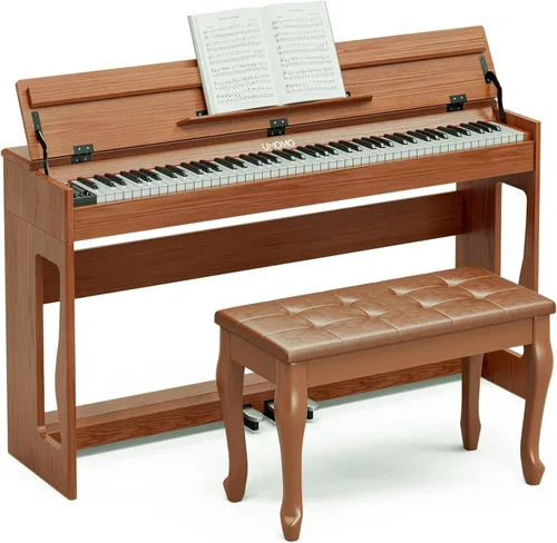 UMOMO Piano Digital de 88 Teclas Ponderadas con Banco de Piano para Dúo, Teclado de Piano para Principiantes de Tamaño Completo con Acción de Marrón