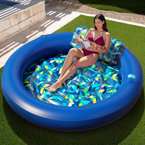 Miniatura 13 de JAMBO Flotador inflable para bronceado en piscina, 70 x 47 pulgadas, flotador de bronceado en piscina con almohada, balsa de agua para relajarse