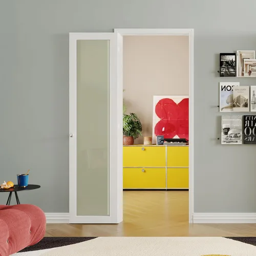 Miniatura 22 de Puerta plegable de 180 grados, para aberturas de 30 ″ x 80 ″, puerta plegable esmerilada blanca 3-Lite con bisagras, juego de herrajes para puertas