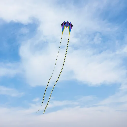 Miniatura 3 de Besra Cometa grande de rana fluida de diamante 3D de una sola línea con 2 colas largas, deportes divertidos al aire libre para niños y adultos Morado