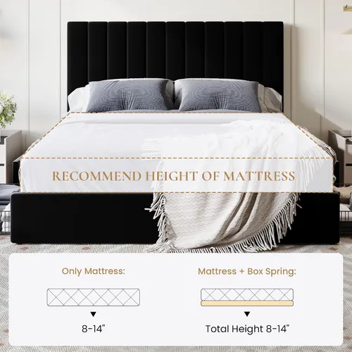 Miniatura 9 de SHA CERLIN Base de cama de plataforma tamaño matrimonial con 4 cajones de almacenamiento, cabecera acolchada vertical con diseño acanalado