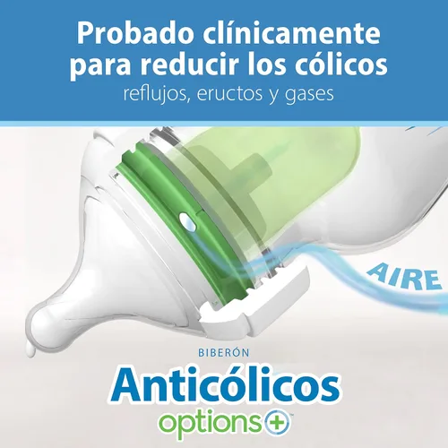 Miniatura 12 de Dr. Brown’s Natural Flow® Anti-Colic Options+™ Biberones de cuello ancho para bebés, 5 oz/150 mL, con tetina de flujo lento nivel 1, paquete de 4