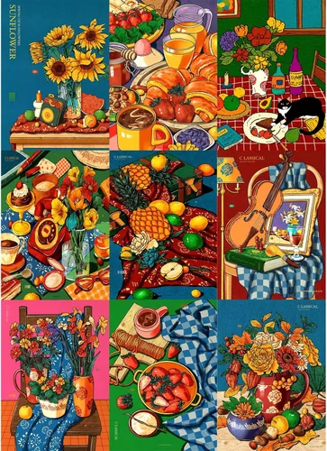 HUADADA Rompecabezas para adultos de 1000 piezas, rompecabezas de desafío de ilustración de cuadrícula de 3 x 3, ilustración original de 1000 piezas