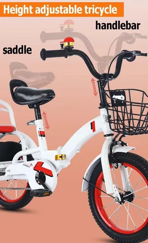 Miniatura 3 de Folding Kids trikes with Parent Handle,3-10 Years Tandem tricycles with Rear Passenger seat,Height Adjustable Saddle with armrest,3 Wheeler Pedal
