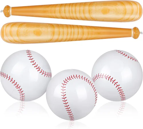 durony Juego de béisbol inflable de 5 piezas, incluye 2 piezas de bate de béisbol de 31.5 pulgadas, 3 piezas de 5.5 pulgadas, playa, béisbol,
