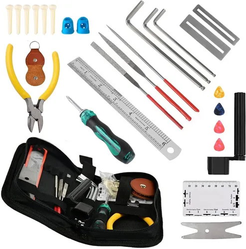 Miniatura 9 de Kit de herramientas de guitarra de 25 piezas, accesorios de guitarra, regalos para hombres, kit de reparación de guitarra, herramientas de luthier
