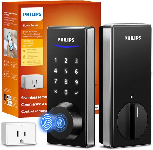 Philips Cerradura de puerta inteligente Wi-Fi, cerradura de puerta de entrada sin llave con control de aplicación, identificación de huellas