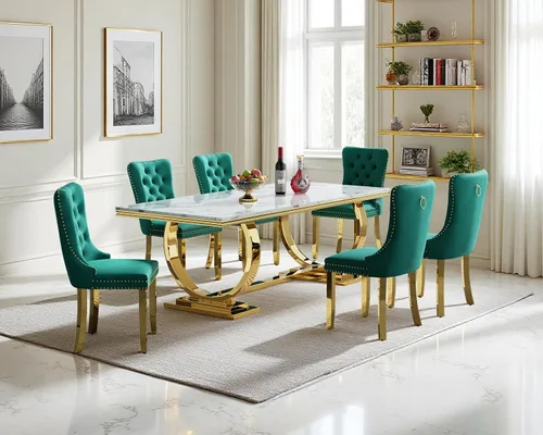 Miniatura 58 de Juego de mesa de comedor de 5 piezas para 4, mesa de cocina de mármol negro de 68 pulgadas con 4 sillas beige, mesa de comedor rectangular moderna