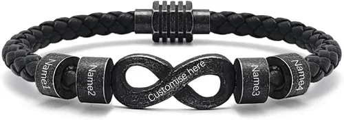 Miniatura 19 de Pulsera personalizada para hombre con cuentas de nombre personalizadas, pulsera de cuero trenzado personalizada grabada con 2-6 nombres