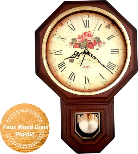 Miniatura 14 de JUSTIME Reloj de pared clásico vintage tradicional de estilo Schoolhouse, con péndulo y melodía Westminter cada hora, relojes de pared con melodía