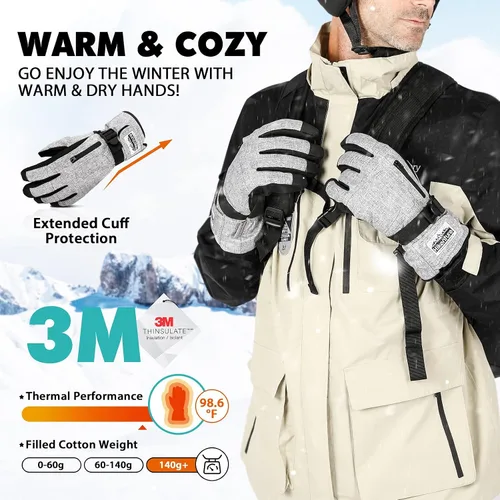 Miniatura 2 de Hikenture Ski Gloves Snow Gloves for Men&Women, 3M Thinsulate Waterproof Snowboard Gloves, Insulated Touchscreen Snowmobile Gloves for Cold Weather