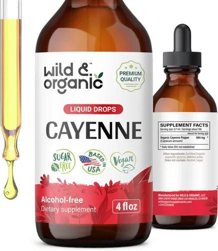 Wild & Organic Gotas de pimienta de cayena - Antioxidante y apoyo digestivo - Suplementos de capsaicina - Tintura líquida de extracto de pimienta de