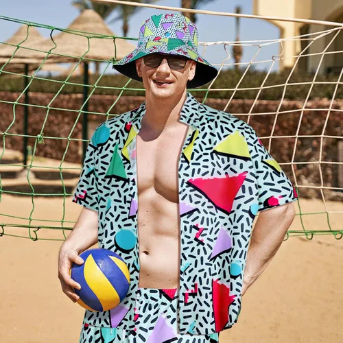 Miniatura 6 de Conjunto de 2 piezas de camisa y pantalones cortos retro de los años 80 y 90 con sombrero, trajes de playa hawaianos para hombres, fiesta