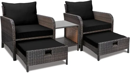 LEVELEVE Muebles de Balcón Juego de Conversación de Patio de 5 Piezas, Sillas de Salón Exteriores de Mimbre de Ratán PE con Cojines Suaves 2