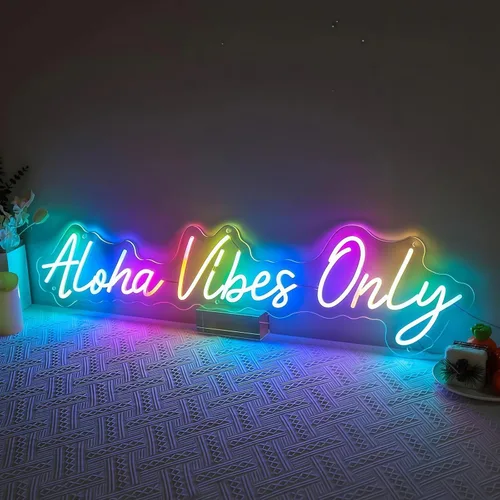 Letrero de neón LED con efecto de flujo de color y RGB con control remoto, sincronización de música, temporizador, luz LED acrílica para decoración