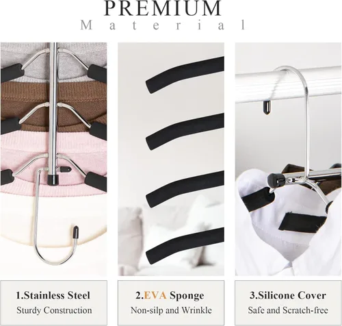 Miniatura 6 de Perchas para ropa que ahorran espacio, 5 en 1 para camisas y abrigos con espuma antideslizante, organizador de armario escalonado de acero