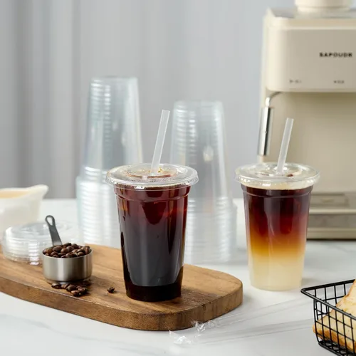 Miniatura 5 de Turbo Bee 200 juegos de vasos de plástico transparente de 16 onzas con tapas y pajitas, tazas de café helado desechables para llevar con tapas