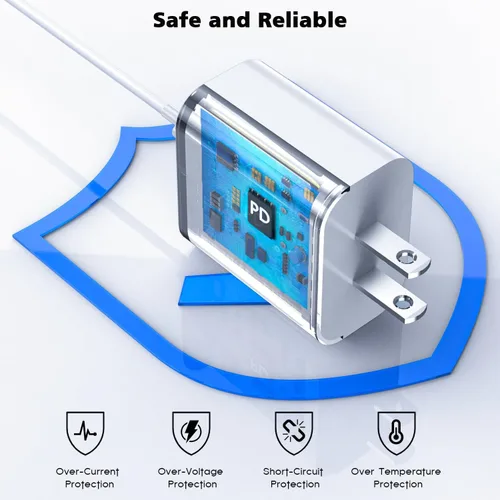 Miniatura 5 de Cargador de iPhone de carga rápida, paquete de 2 bloques de carga de pared USB C de Apple PD con cable USB-C a Lightning de 3 pies, adaptador tipo C
