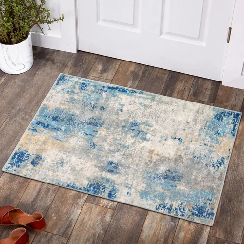 Miniatura 80 de Lahome Alfombra redonda moderna abstracta de 3 pies, color azul, lavable, de 3 x 3 pies, para cocina, entrada, suave, pequeña, antideslizante