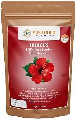 Hibiscus Flower Powder, Hibiscus Rosa-Sinensis para el cuidado del cabello y la piel | Paquete de cabello | Paquete de cara - 3.53 oz | Paquete de 1