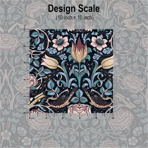 Miniatura 6 de Blooming Wall DPYC42 William Morris - Papel tapiz autoadhesivo y removible, autoadhesivo, diseño de flores y tulipanes (17.7 x 118 pulgadas, azul)