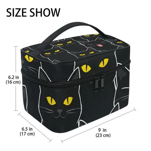 Miniatura 2 de senya Bolsas de maquillaje de viaje con cremallera, patrón de gatos negros, bolsa de cosméticos, bolsas de aseo y tren, bolsas de almacenamiento