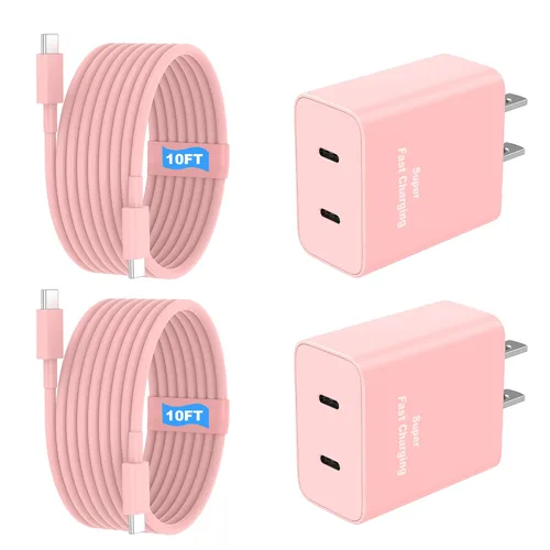 Miniatura 9 de Paquete de 2 cargadores súper rápidos USB C de doble puerto para teléfono Android tipo C, bloque de carga rápida con cable de carga tipo C de 6 pies