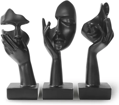 Miniatura 9 de aboxoo 3 piezas Estatua del pensador, Figura de arte abstracto El silencio es oro, Esculturas modernas de resina No oír, No ver, No hablar