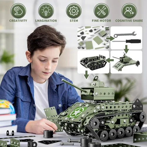 Miniatura 3 de Lucky Doug Juego de 284 piezas de proyectos de construcción STEM, tanque de ejército modelo, juguetes de construcción para niños de 8 a 12 años, kit